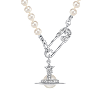 Vivanne Werkend西太后女锆石彗星吊坠别针造型星球飞碟珍珠项链
