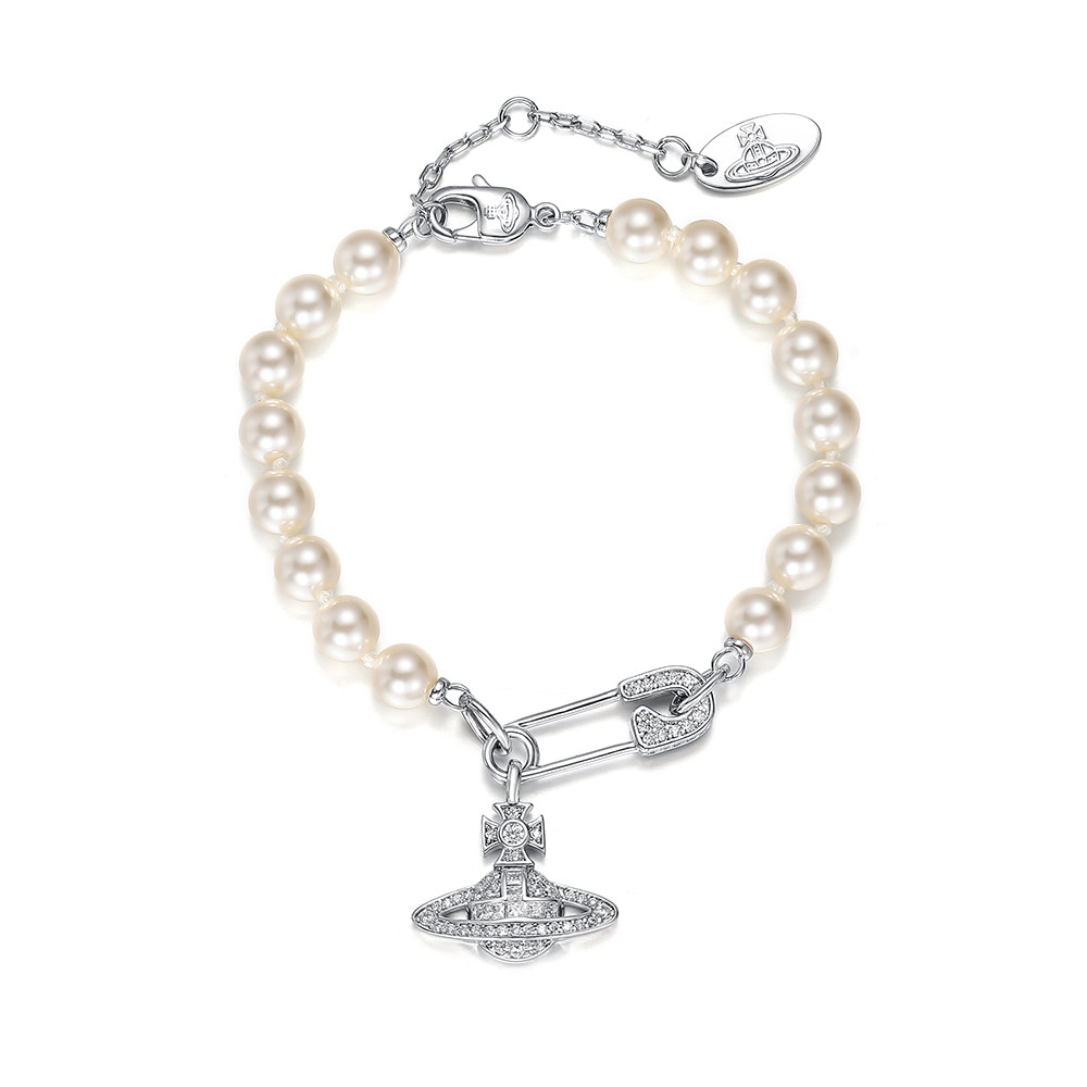 Vivanne Werkend西太后珍珠别针微镶手链浮雕土星回形针手饰娜娜