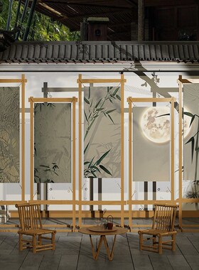 网红拍照区打卡茶室馆氛围布w置小院场背景墙面装饰高级感中国古