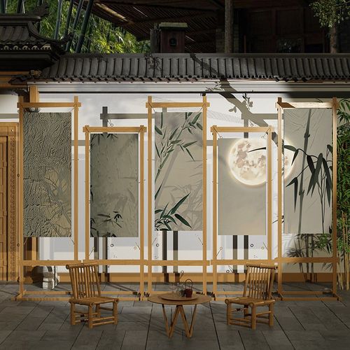 网红拍照区打卡茶室馆氛围布w置小院场背景墙面装饰高级感中国古