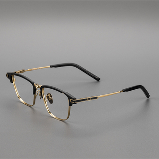 文青纯钛眼镜框男款眉线全框商务近视大脸眼V镜架超轻半框