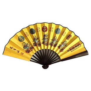 黄色五雷折扇 雷震子绢布扇 竹杆扇子天师五雷扇
