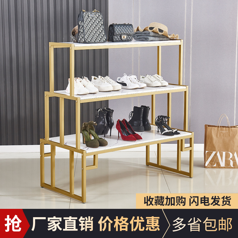 服装店橱窗鞋架包包置物陈列架落地式商场展示柜多层金色中岛货架