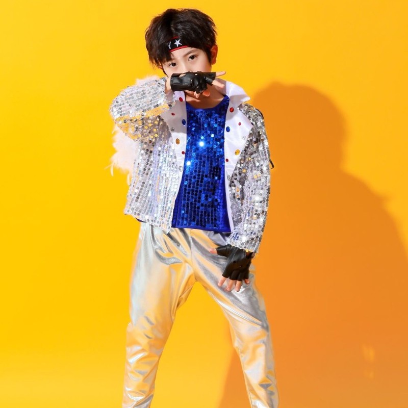 元旦新款儿童亮片爵士舞演出服女孩走秀架子鼓男童表演服长袖套装