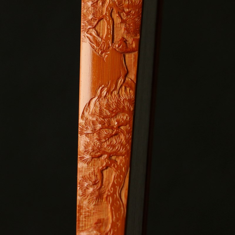 精品双面纯手工浅浮雕山水风光图老玉竹扇骨文玩竹雕折扇子王伟制