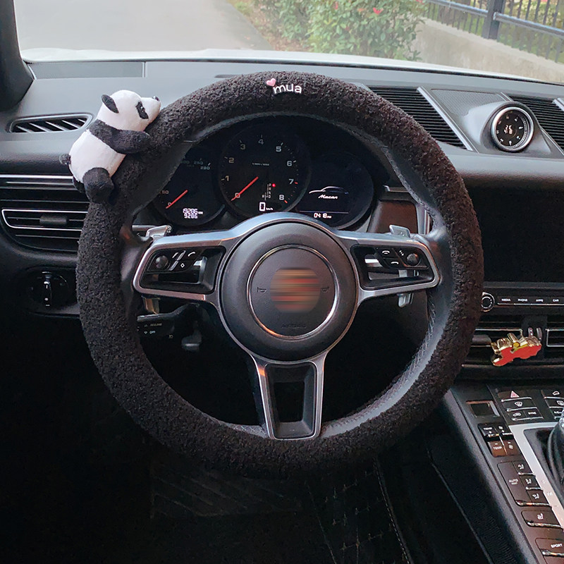 黑色恐龙方向盘冬季短毛绒女韩国爱卡通冬天保暖防滑汽车把