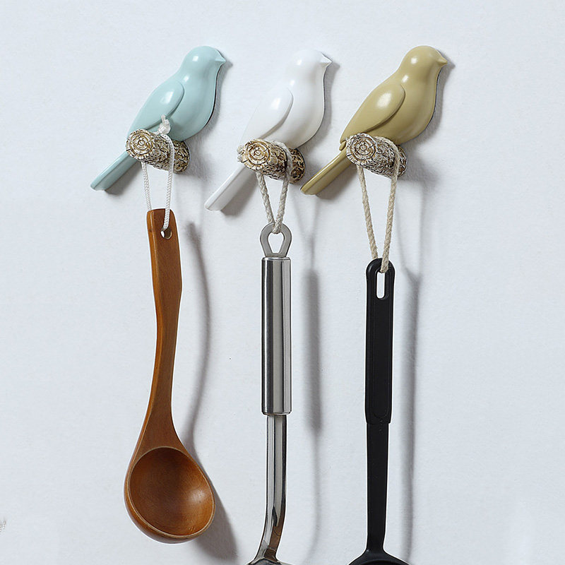小鸟壁饰欧式创意墙上挂钩衣帽架单排钩子家用雨伞架打孔装饰壁挂