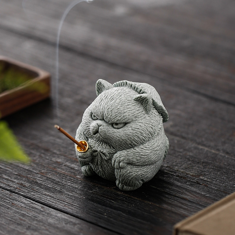 创意侠客小猫钓鱼茶宠摆件可爱小猫咪香插鱼缸盆栽造景桌面装饰品