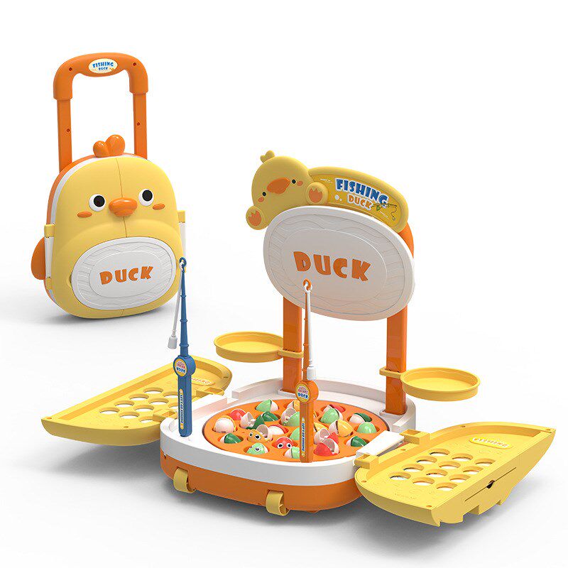 小鸭子拉杆箱电动旋转磁性钓鱼儿童益智早教声光游戏互动