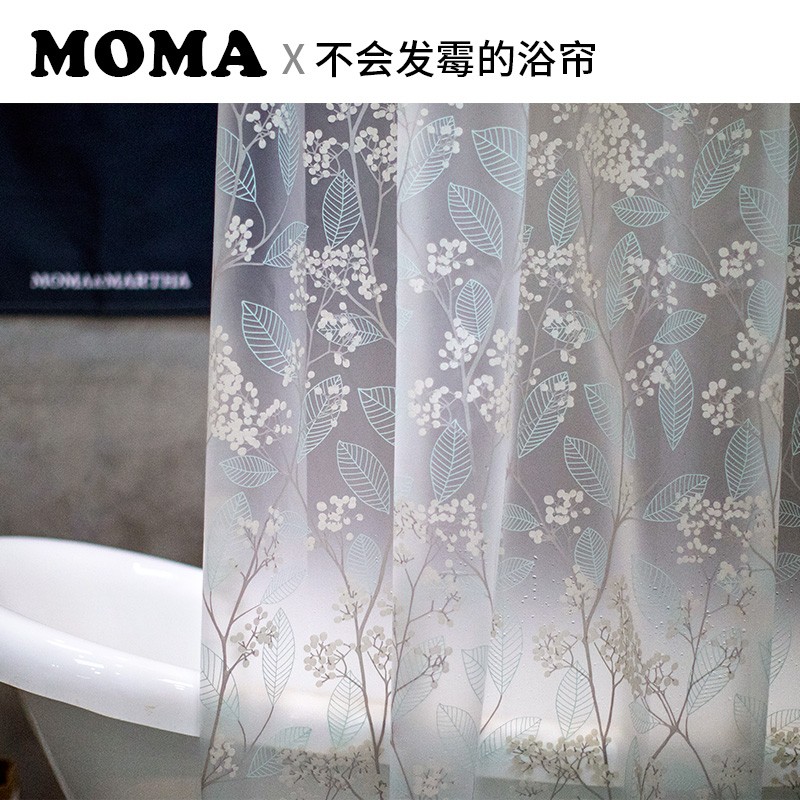 默玛EVA浴帘防水加厚防霉卫生间浴帘布透明帘淋浴隔断帘北美冬青
