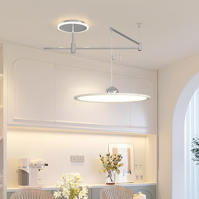 飞碟摇臂餐厅吊灯现代餐桌饭厅吧台高级感法式奶油风中山灯具