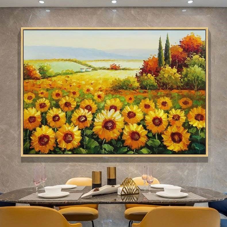 纯手绘向日葵油画客厅沙发背景墙装饰画壁画欧式梵高卉挂画