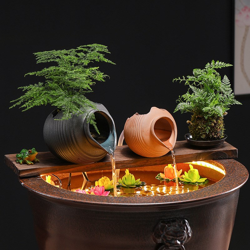 生态缸古法养鱼循环水流水陶罐鱼缸造景装饰摆件鱼池出水口过滤器