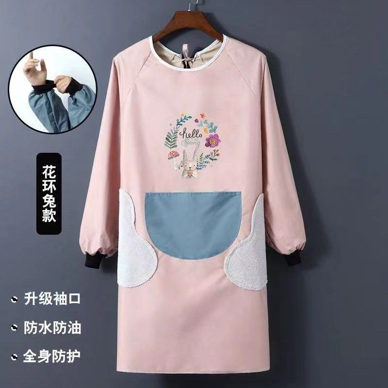 长袖可擦手围裙家用厨房罩衣秋冬防水防油加厚围裙厨房工作服,特色手工艺,中国结,淘宝优惠券,粉丝福利购,淘宝优惠卷