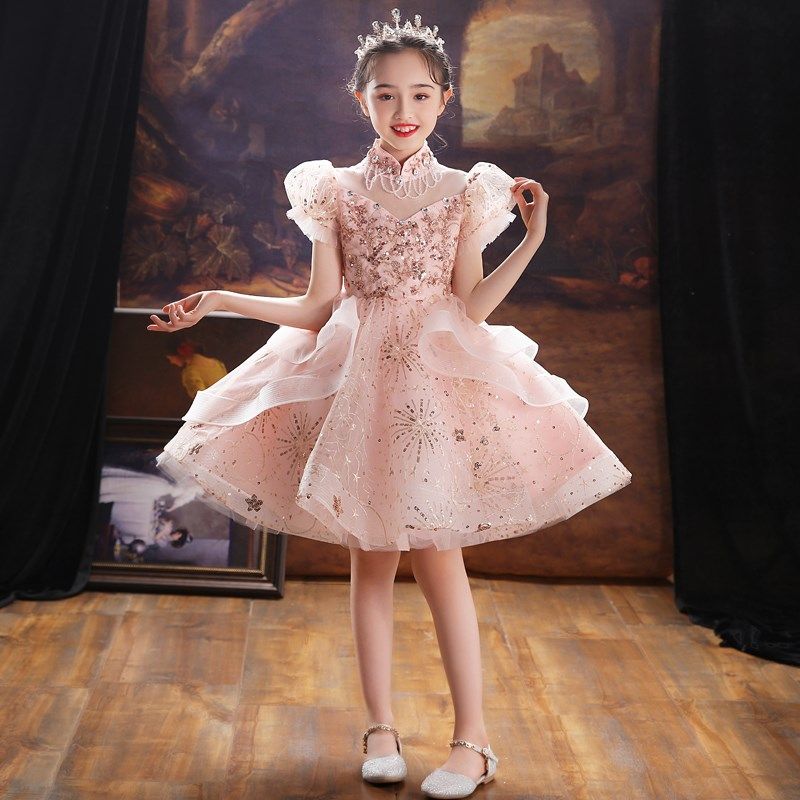 女童礼服公主裙粉色高端儿童主持人生日走秀小女孩钢琴演出服演奏