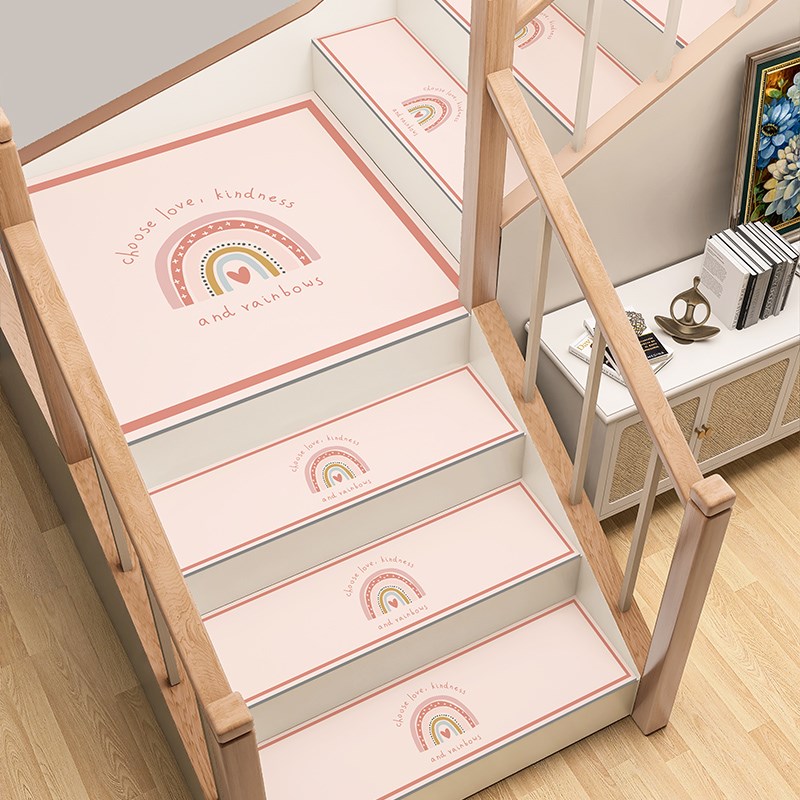 卡通家用楼梯踏步垫可擦洗轻奢皮绒防滑条免胶自粘台阶垫子可定制