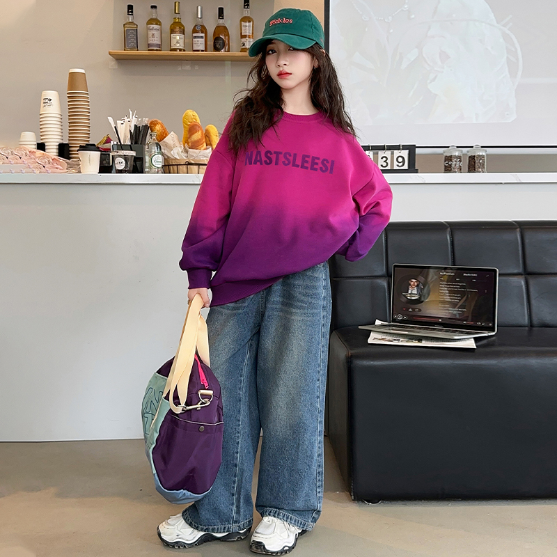 女童秋装休闲卫衣套装2024新款洋气女大童春秋款打底衫儿童牛仔裤
