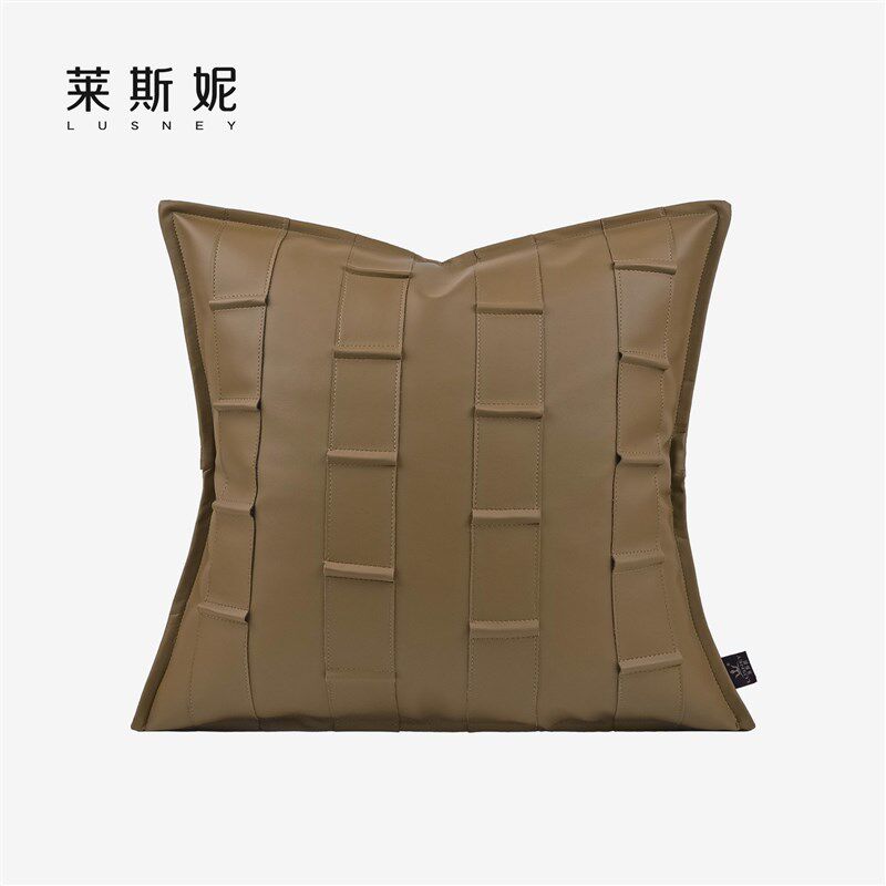 高级感美式抱枕沙发客厅焦糖色皮革装饰酒店样板间床头软包靠背垫