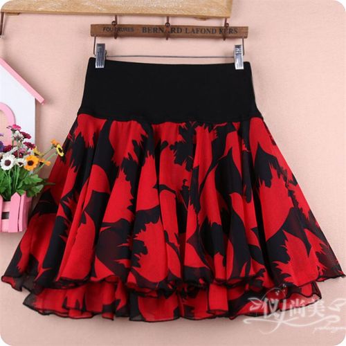 a字雪纺短裙圆点波点半身裙女装秋冬蓬蓬裙裤大码大摆高腰纱裙子