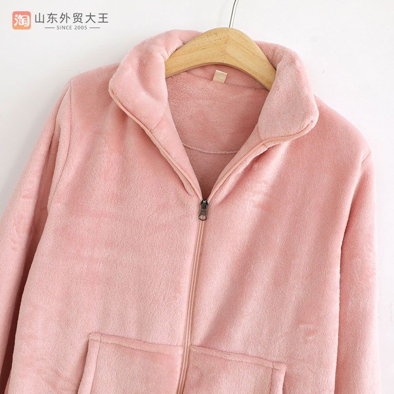 法兰绒秋冬季睡衣女单件上衣加绒保暖珊瑚绒大码家居服可外穿外套