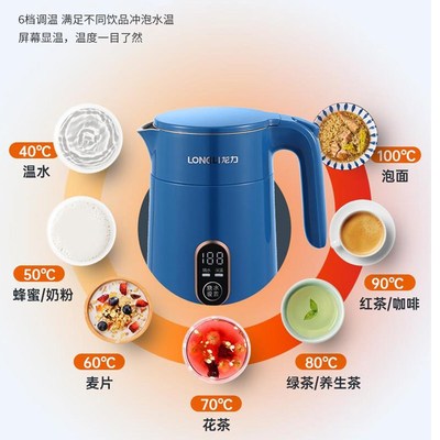 龙力0.4L电热水壶316不锈钢恒温小容量迷你小巧便携式烧水壶礼品