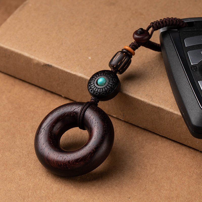 怀朴天然小叶紫檀木平安扣汽车钥匙扣面包圈平安好运个性创意挂件