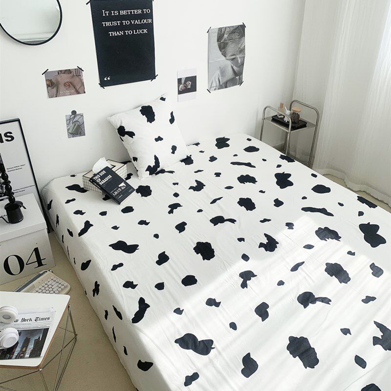 斑点奶牛黑白纯棉单床单床笠简约全棉百分百单品可定做特殊尺寸