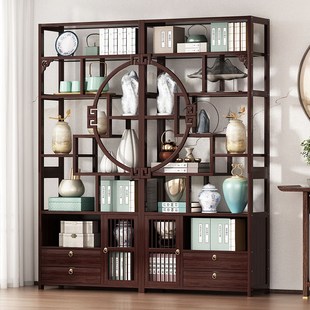 博古架新中式实木多宝阁置物架展示柜多层客厅茶叶圆形隔断书架柜