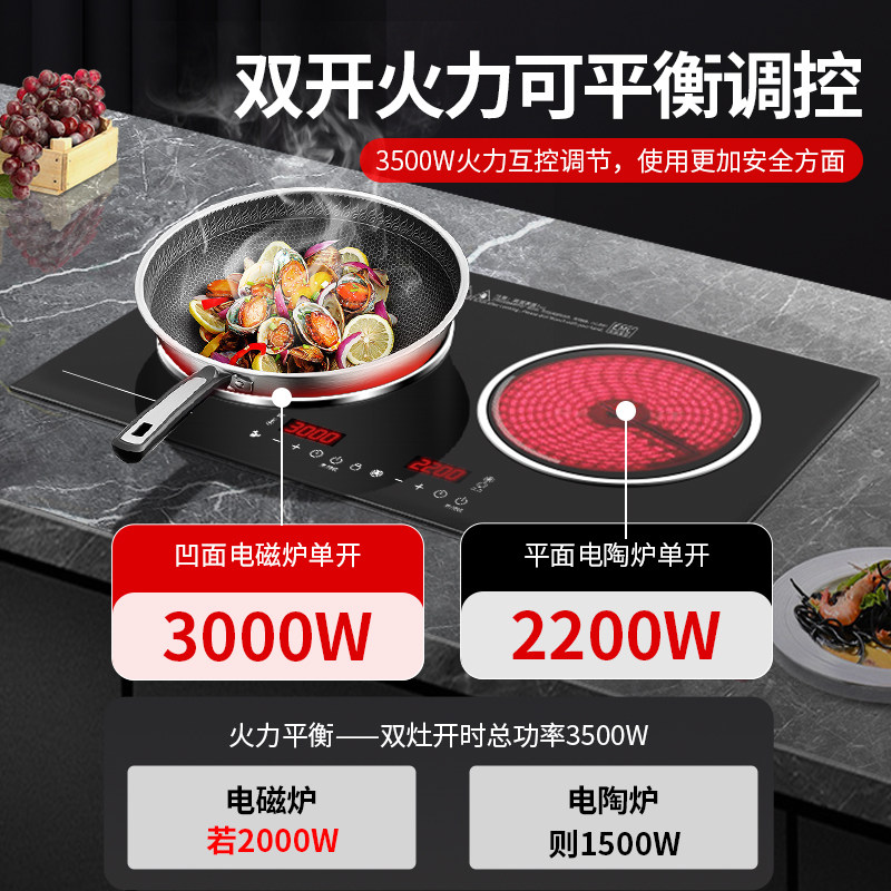 曼太 家用款凹面嵌入式头灶电磁炉大功率智能一体式口瓦斯炉黑晶