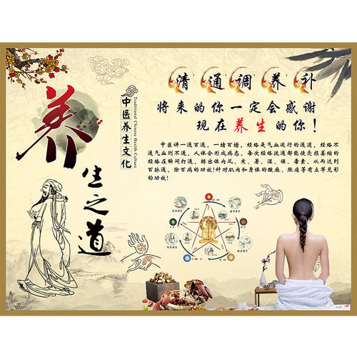 中医推拿针灸理疗望闻问切中医文化装饰画背景墙壁画养生药店壁纸