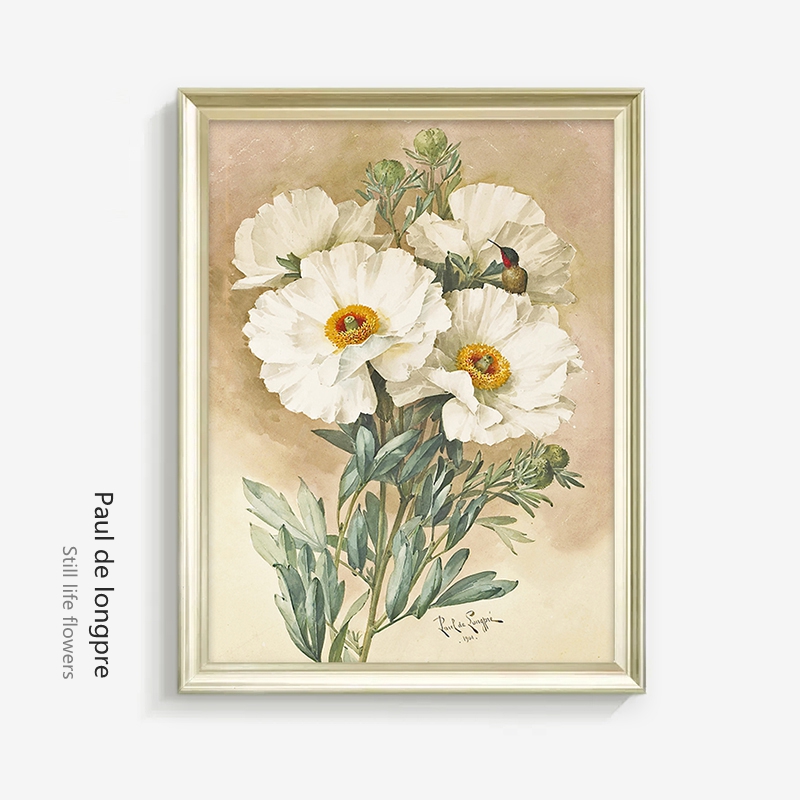 客厅餐厅装饰画复古田园风玄关样板间挂画轻奢高级感花卉艺术壁画图片