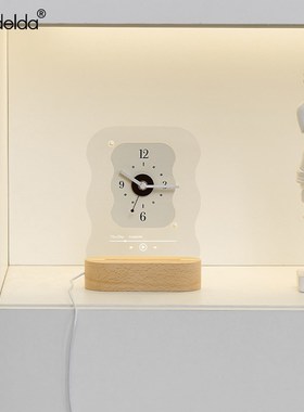 Mndeld入户玄关摆件小夜灯座钟表卧室时钟床头氛围睡眠灯装饰品