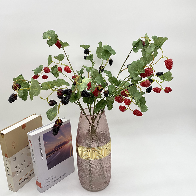 仿真桑葚枝家i居装饰桑果树莓果花艺摆件摄影道具
