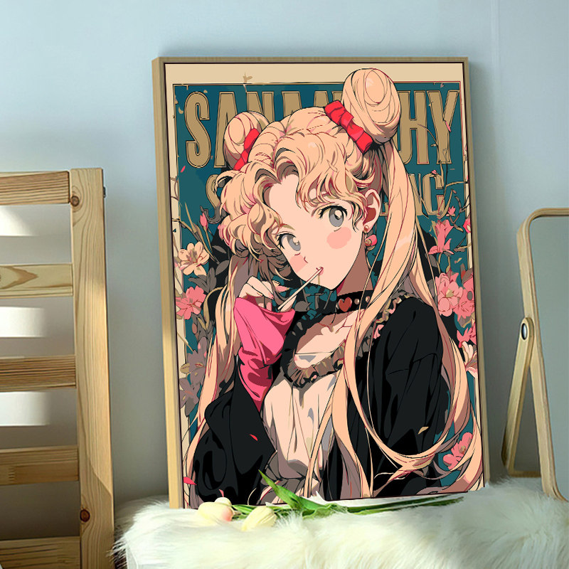 美少女战士月野兔数字油画手绘丙烯上色画填色装饰画挂画