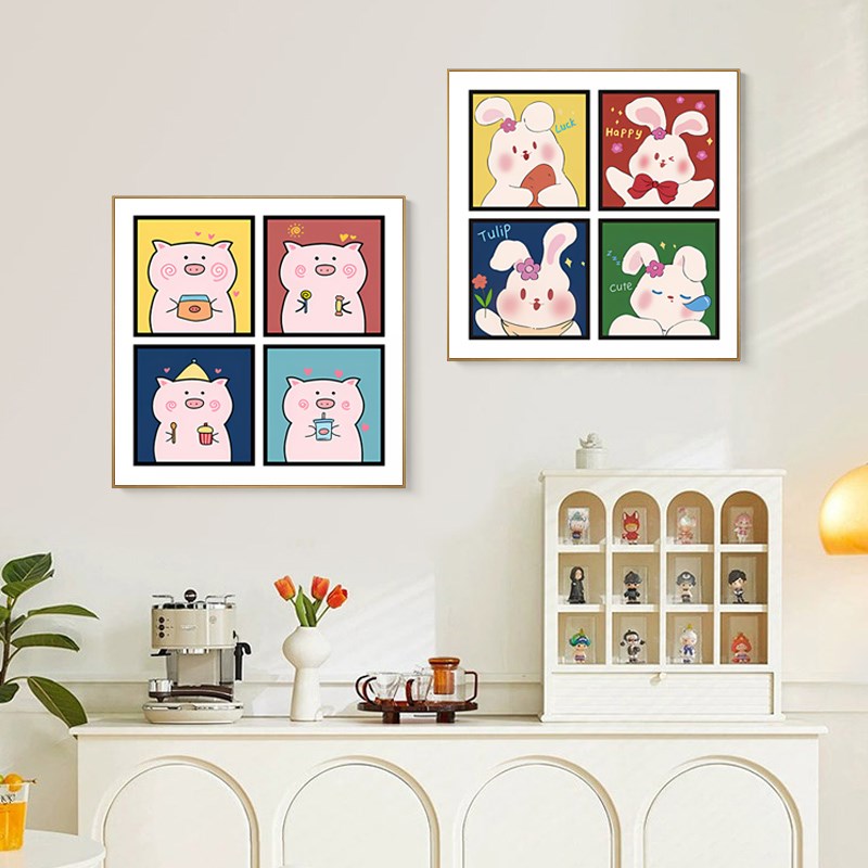 可爱卡通动物客厅沙发背景u装饰画艺术创意餐厅挂画床头氛围感摆图片