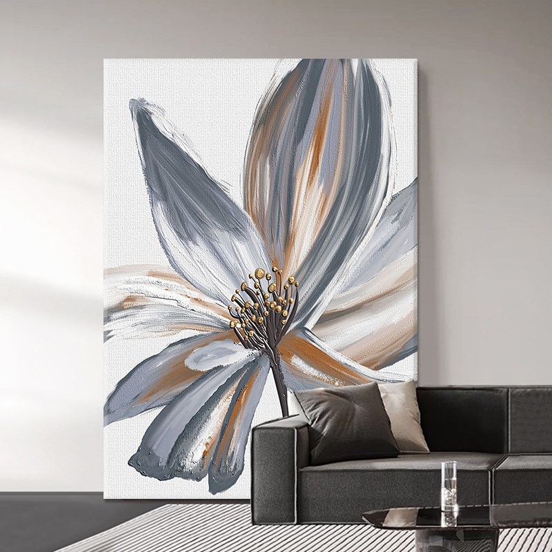 意式极简手绘油画客厅抽象花卉装饰画餐厅沙发背景墙玄关肌理挂画图片