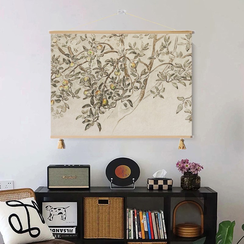 中古风果树客厅餐厅装饰画卧室床头沙发背景挂画民宿电表箱遮挡画图片
