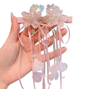 儿童古风头饰女童古装蝴蝶结发夹小女孩中国风发卡流苏飘带夹子