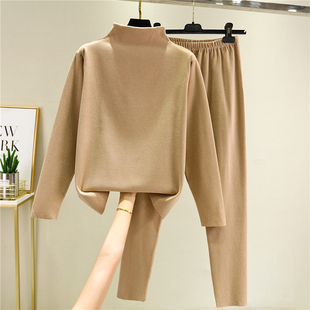 修身 秋衣秋裤 两件套 女德绒发热内穿保暖套装 秋冬加绒半高领打底衫
