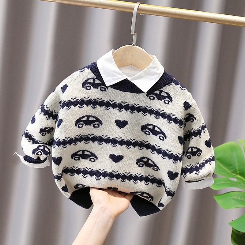 儿童卡通汽车加厚毛衣男女童2024秋冬宝宝套头针织衫小童加绒线衣,童装/婴儿装/亲子装,毛衣/针织衫,淘宝优惠券,粉丝福利购,淘宝优惠卷