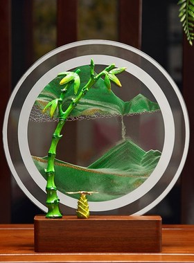 新中式荷花流沙画沙漏摆件客厅电视柜酒柜办公室装饰乔迁新居礼品