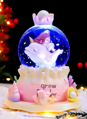 星辰大海水晶球音乐盒外转声控海豚女孩轻奢风摆件儿童学生日礼物