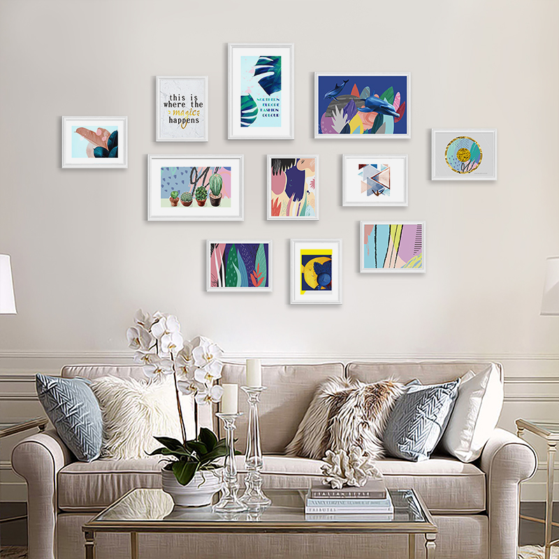 空白墙客厅餐厅卧室背景墙装饰照片墙实木相框组合 洗照片免打孔