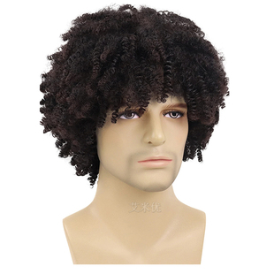 男士假发小卷嘻哈风Hip hop鸡窝头短卷发黑人化纤头套蓬松爆炸头