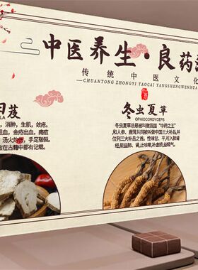 中医养生文化墙四季春夏秋冬海报背景墙壁纸理疗馆墙纸壁画