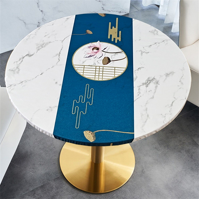 圆桌布防水奶茶店小圆桌子弹力全包边茶几布咖啡馆接待洽谈桌