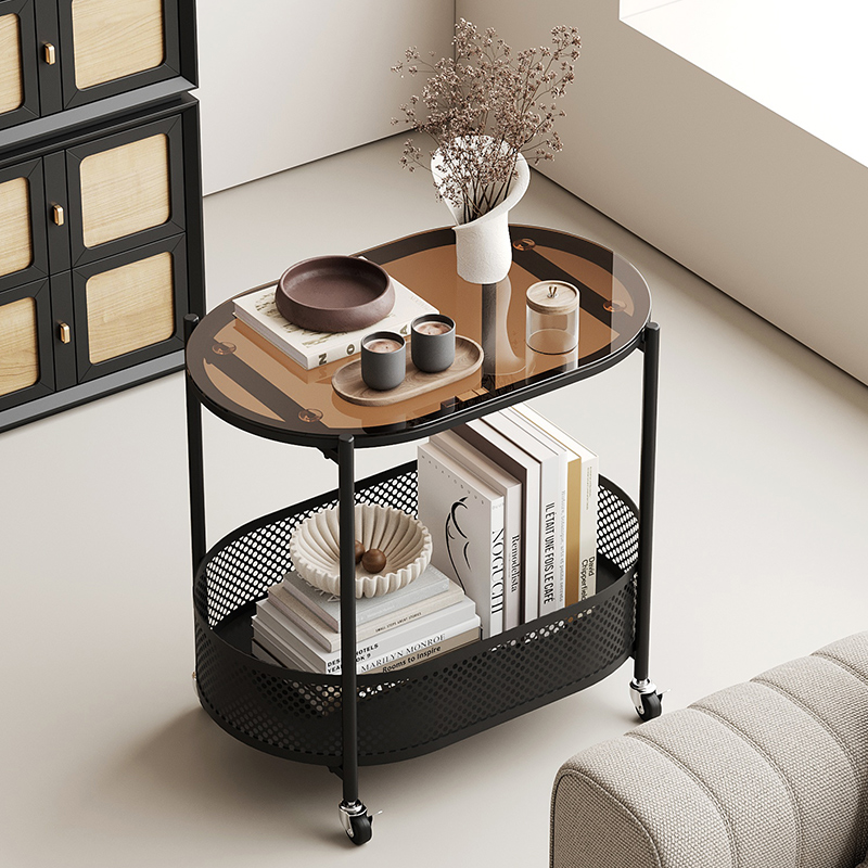 复古小茶几沙发边几客厅小边桌中古可移动家用卧室玻璃小推车