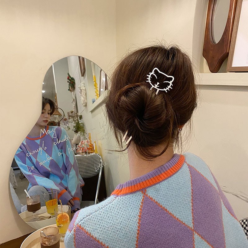 爱磨砂金属猫咪发簪现代盘发发插发钗日常百搭气质小猫簪子