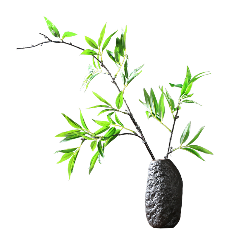 中式假花仿真竹子摆件陶瓷花瓶装茶室茶几桌面绿植紫竹绢花叶子
