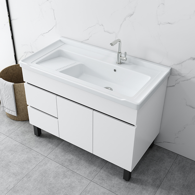 实木洗衣柜陶瓷洗衣盆带搓板阳台洗衣池室内外落地柜洗手一体台盆